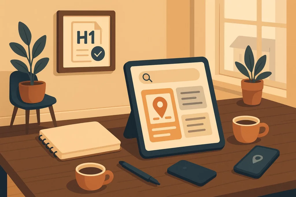 Sur un bureau, une tablette affiche une fiche de localisation